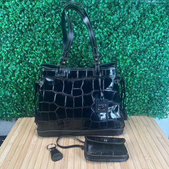 Rare Dooney & Bourke Black Croc Leather Purse Tote Handbag...